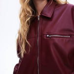 Fashion Lapel Long Sleeve Pocket Zipper Leather Jacket