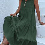Loose Sleeveless Pleated Split-Joint V-Neck Midi Dresses