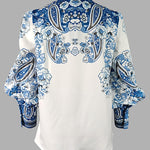 Long Sleeves Loose Buttoned Flower Print V-Neck Blouses&Shirts Tops