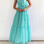 Loose Sleeveless Plaid Ribbed Stand Collar Maxi Dresses