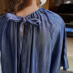 Loose Raglan Sleeve Drawstring Lace-Up Pleated Solid Color Round-Neck Midi Dresses