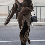 Long Sleeves Loose Pockets Solid Color Tied Waist Notched Collar Cardigan Coats