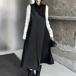 Irregularity Loose Asymmetric Buttoned Solid Color Split-Joint High Neck Midi Dresses