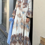 Gracie Paisley Print Button Up Bell Sleeve A-line Maxi Dress