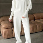 Half-open collar zipper lazy style knitted suit
