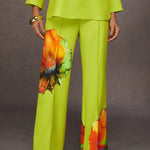 Loose Wide Leg Elasticity Flower Print Pleated Pants Trousers