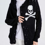 Hollow long-sleeved Halloween skull knitted cardigan with pockets
