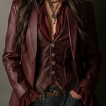 Vintage Burgundy Eco Leather Blazer