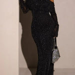 Black Off-shoulder Sequined Maxi Dress