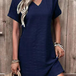 Fashion sexy slim V-neck solid color short-sleeved dress