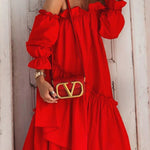 Fionna Off Shoulder Ruffle Irregular Trim Loose Midi Dress