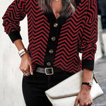 Long Sleeve V Neck Open Front Striped Knit Cardigan Sweaters