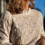 High collar hollow ruffle top shirt