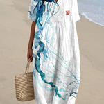 Vintage Japanese Art Jellyfish Print V-Neck Loose Holiday Dress