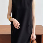 Loose Sleeveless Solid Color Round-Neck Midi Dresses