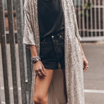 Apricot Sequin 3/4 Sleeve Open Front Duster Cardigan
