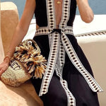 Fashionable Lock-edge Printed V-neck Lace-up Holiday Cover-up Robe