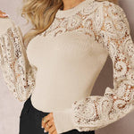 Lace stitching high-end temperament intellectual style hollow long sleeves