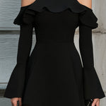 Cold-Shoulder Ruffled Mini Dress With High Neck