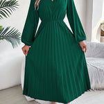 A-Line High Waisted Elasticity Pleated Solid Color V-Neck Maxi Dresses