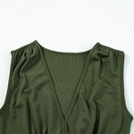 Moss Green Sleeveless V Neck Ruched Wide Leg Jumpsuit