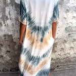 A-Line Loose Contrast Color Pockets Tie-Dyed V-Neck Maxi Dresses