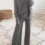 Casual Solid Color One-Shoulder Ladies Knit Set