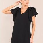 Flared Sleeves Loose Comfort Solid Color V-Neck Mini Dresses