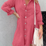 New Washed Denim Puff Sleeve Dress