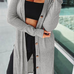 Ribbed Button Up Side Split Duster Cardigan