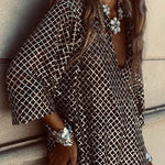 All about Glam Collar Sequin V-neck Half Sleeve Loose Top