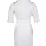 A-Line Flared Sleeves Buttoned Pleated Pockets Solid Color Split-Joint Lapel Mini Dresses Shirt Dress