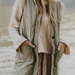 Grass Green Thermal Quilted Pockets Vest Coat