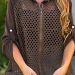 Hooded Patchwork Crochet Knit Openwork Jacket