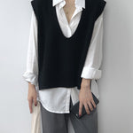 Knitting Irregularity Solid V-Neck Vest