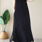 A-Line Loose Solid Color Round-Neck Midi Dresses