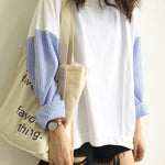 Striped Split-Joint Plus Size Loose Long Sleeve Shirt Tops