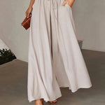 Loose Wide Leg Drawstring Solid Color Casual Pants Bottoms Trousers