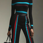 High Waisted Contrast Color Striped Pants Trousers