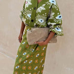 Mysterious Magic Satin Eye Heart Pattern Elastic Waist Drape Maxi Skirt