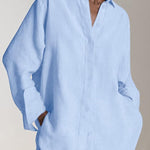Reality Calling Linen Blend Solid Button Long Sleeve Loose Blouse