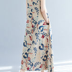 Loose Sleeveless Floral Printed Round-Neck Maxi Dresses