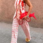 Good Luck Linen Blend Koi Pattern Metal Buttons Waisted Vest