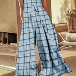 Loose Sleeveless Elasticity Plaid Split-Joint Tube Jumpsuits