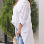 High-Low Long Sleeves Buttoned Pockets Solid Color Split-Joint Lapel Blouses&Shirts Tops
