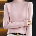 Office Long Sleeves Solid Color High-Neck Sweater Tops Pullovers