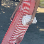 One More Chance Striped Adjustable Waist Halter Midi Dress