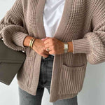 Solid Color V-neck Long-sleeved Casual Knitted Cardigan