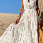 Pleated V-Neck Sleeveless Tie Dress