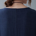Half Sleeves Loose Contrast Color Round-Neck Midi Dresses